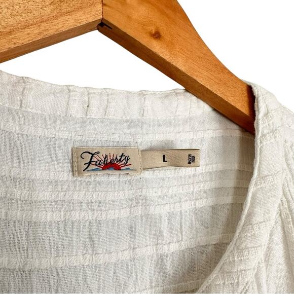 Faherty Isha Pintuck Organic Cotton Pleated Sleeveless Shift Dress Large White - Picture 5 of 15